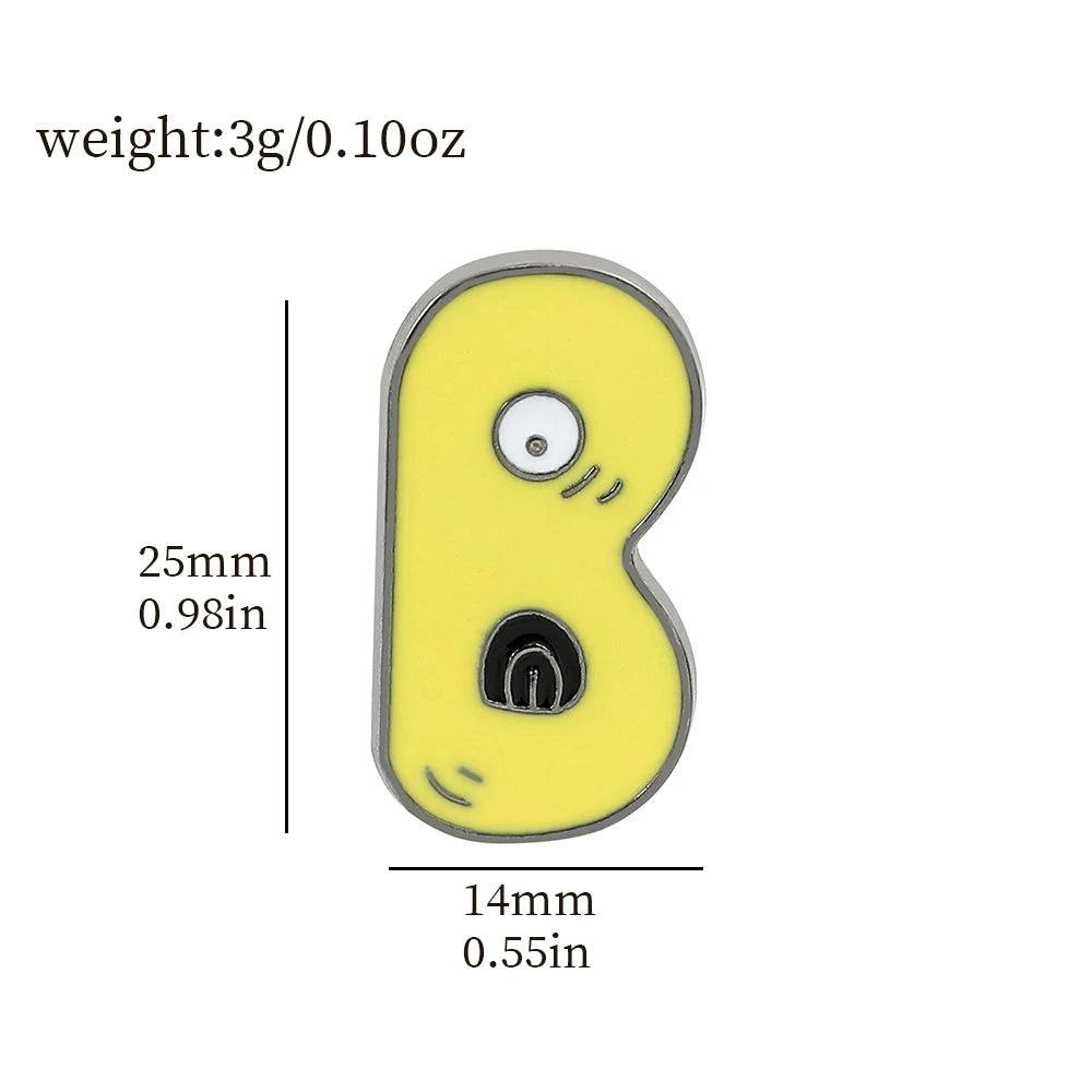 Cartoon 26 English Alphabet Shape Brooch Cute Metal Enamel Badge Clothing Backpack Lapel Pin Jewelry Accessories Gift