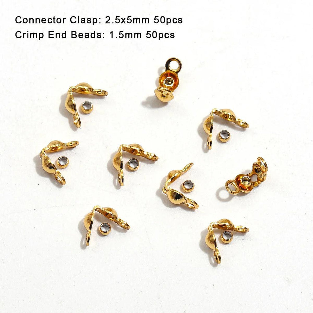 100pcs/lot Stainless Steel Gold Plated Connector Clasp Crimp End Beads For Bracelet Necklace Chains DIY Jewelry Making Supplies