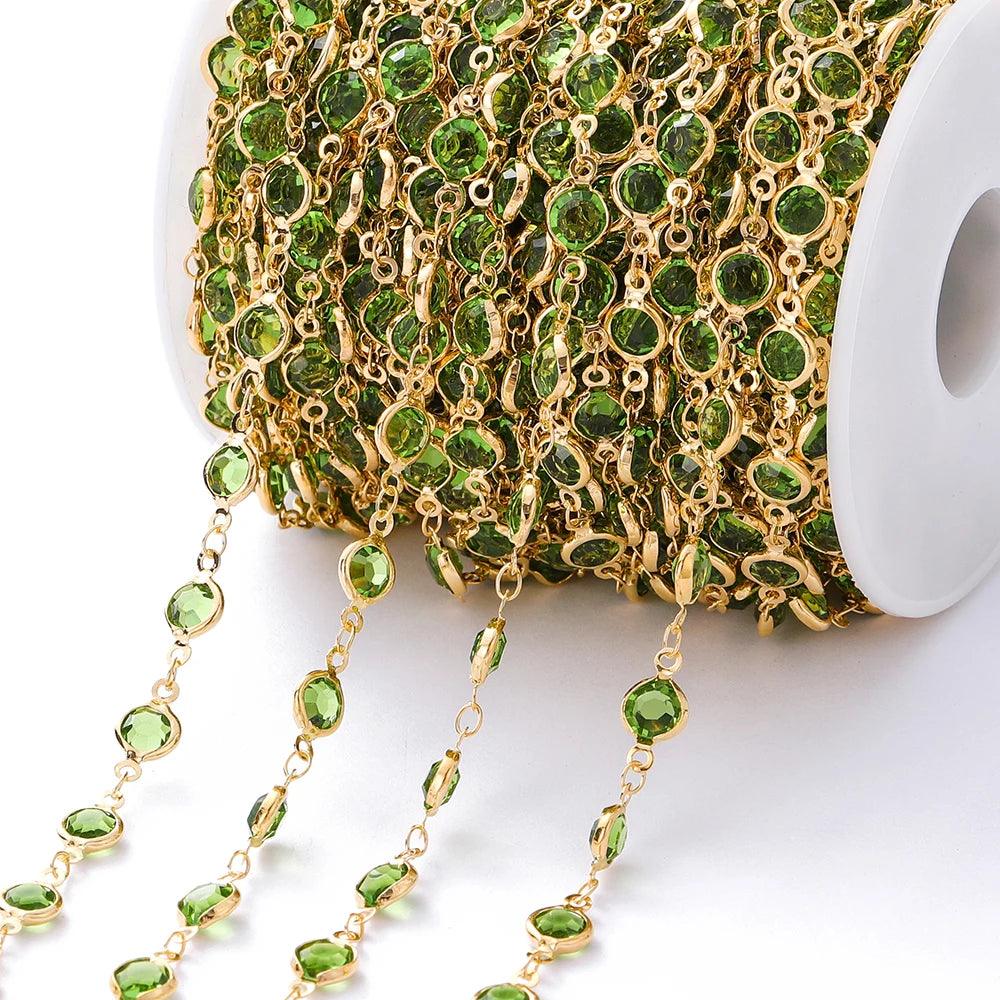 1Meter 6mm Colorful Crystal Beads Beaded Chain Glass Bead Necklace Chain Findings for DIY Bracelet Jewelry Making Supplies