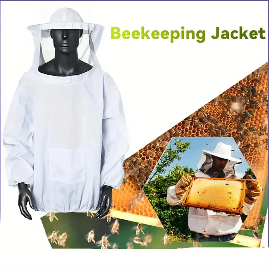 1pc Beekeeping Suit with Veil, Beekeeper Gloves Cotton Beekeeping Suit Bee Keeper Gear Coveralls Outfit (White）