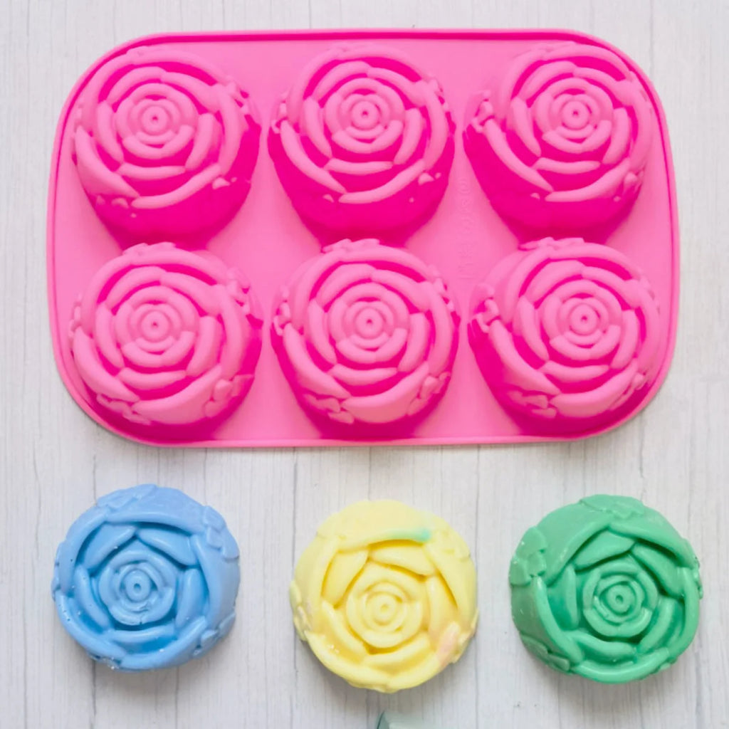 6 Cavity Rose Soap Silicone Mold DIY Flower Candle Resin Plaster Mould Chocolate Ice Cube Making Desk Decor Valentine's Day Gift