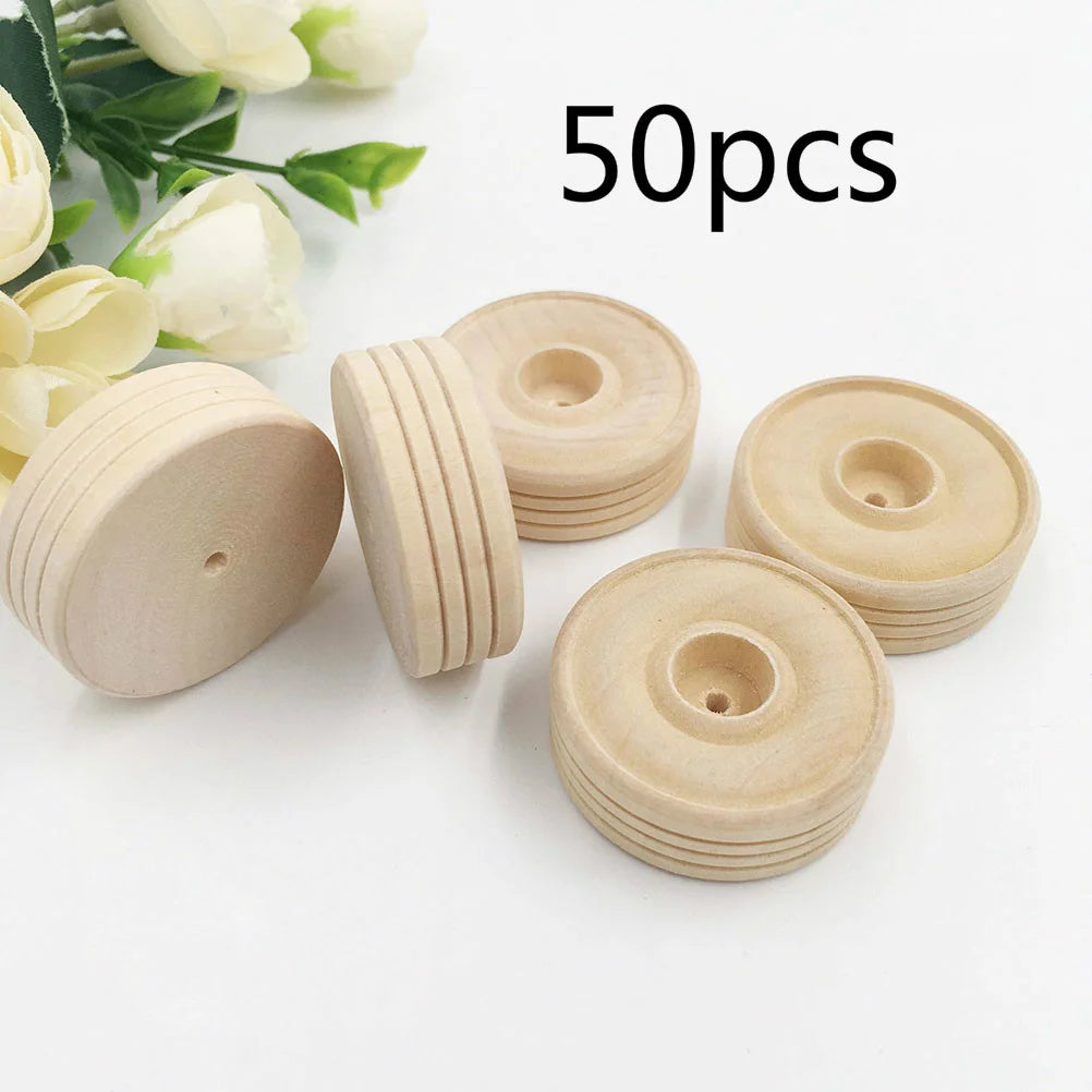 Wheels Wooden Wood Toy Wheel Crafts Mini Toys Diy Treaded Cars Unfinshed Carunfinished Axlehole Shapesclassichobby Round Craft