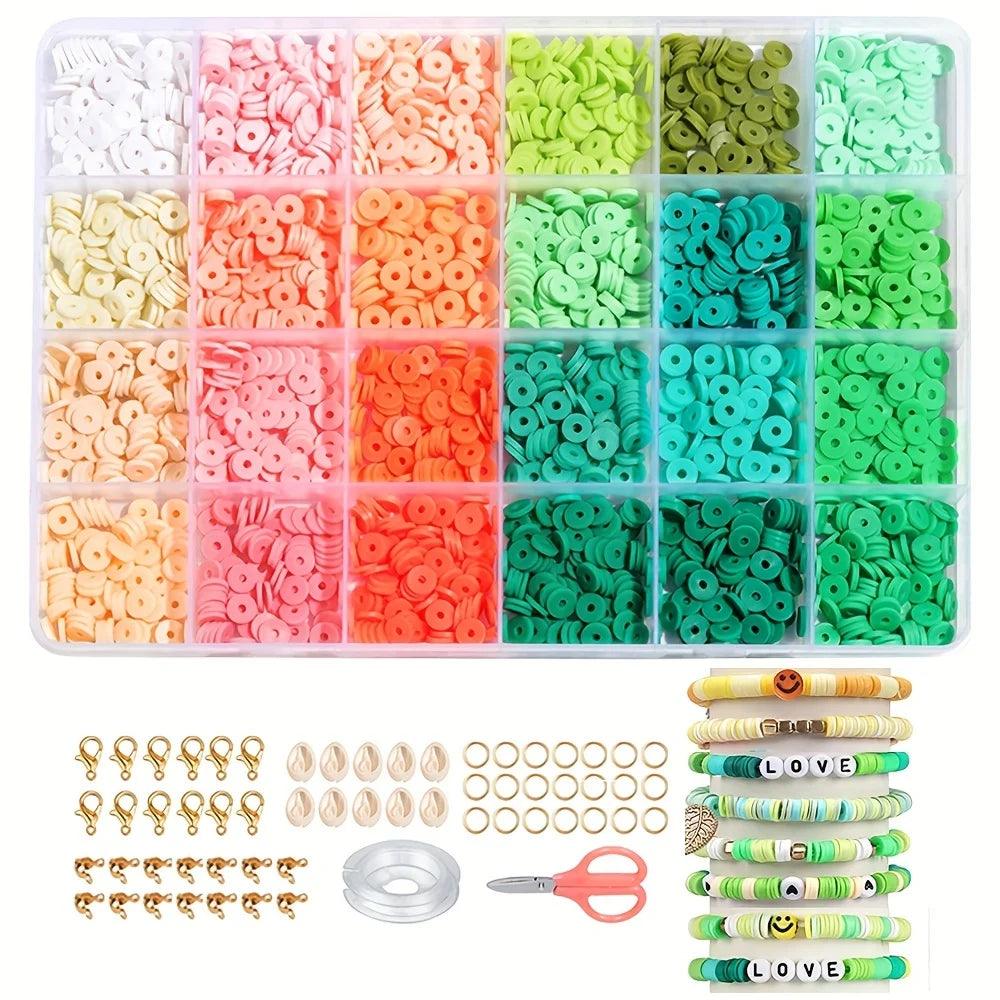 2400 pieces of polymer clay bead bracelet making kit, a variety of different combinations can be made with shell clasp lobster c
