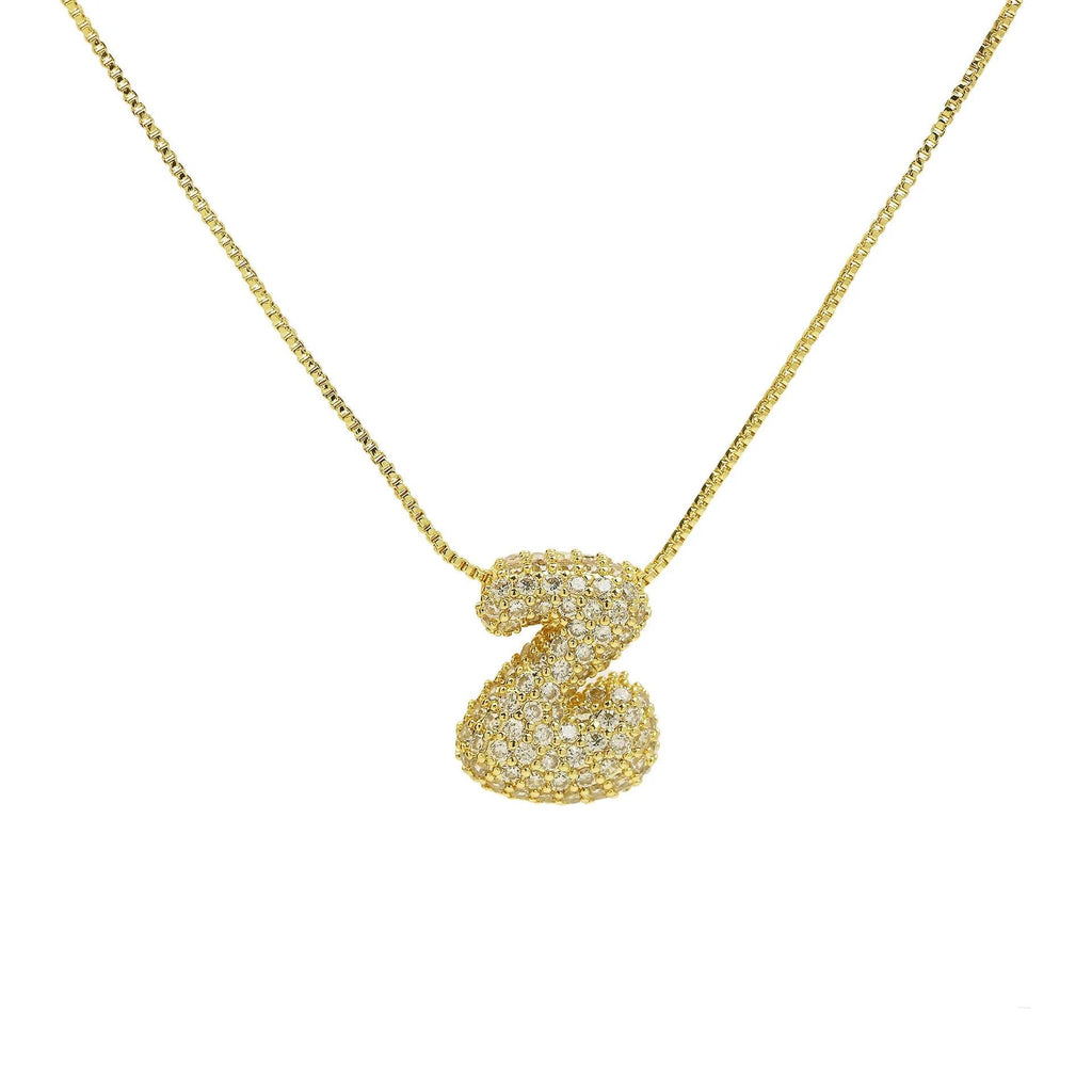 Gold Plated Balloon 26 Alphabet Letter Pendant Necklace Copper Zircon Bubble Initial Pendant For Women Personality Chain Jewelry