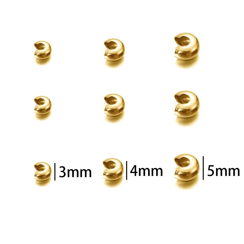 50pcs Gold Color Stainless Steel End Crimp Beads Cover Dia 2 3 4mm Loose Big Hole Spacer Stopper Beads For Diy Jewelry Making