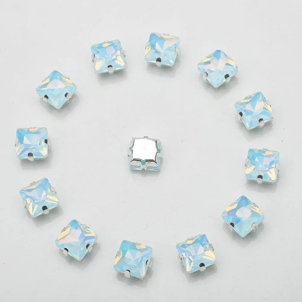 New 8MM 20pcs Square Crystal Buckle Four Hole Claw Drill Edge Hand Sewn Drill DIY Jewelry Accessories, Wedding Dress Materials
