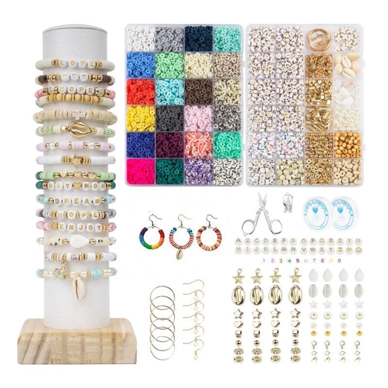 Clay Beads Bracelet Making Kit Friendship Flat Round Polymer Clay Beads Set for Jewelry Making DIY Handmade Craft Gifts Supplies