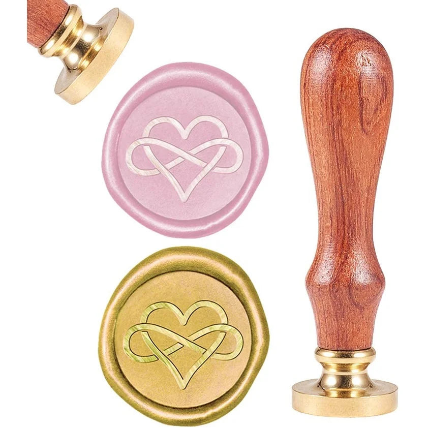 1pc DIY Scrapbook Brass Wax Seal Stamp and Wood Handle Sets Heart Golden 8.9x2.5cm Stamps: 25x14.5mm