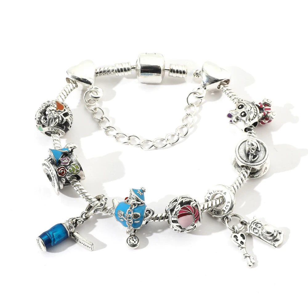 Alice in Wonderland Pulseiras Feminina Silver Plated Family Fashion Bracelet for Women
