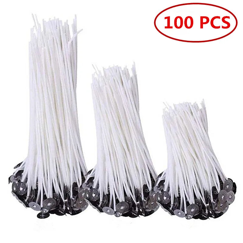 100pcs Candle Wicks 2.5-20cm Pure Cotton Cores for Candle Making Smokeless Soy Wax Pre-Waxed Oil Lamp DIY Candle Making Supplies