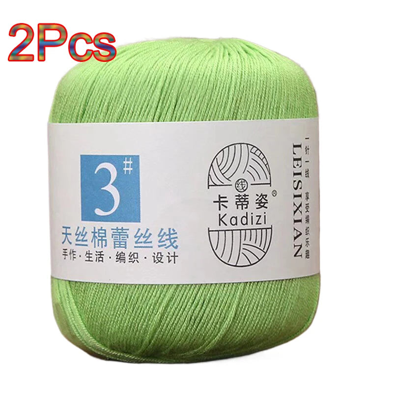 100% Mercerized Cotton Lace Yarn Threads for Crochet and Knitting - 2Pcs Embroidery Craft Set