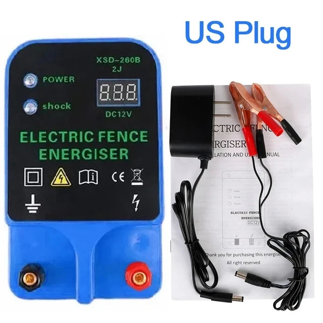 Electric Fence Energizer LCD Livestock 10KM Waterproof High Alarm Voltage Display Pulse Controller Voltage Display Farm Safety