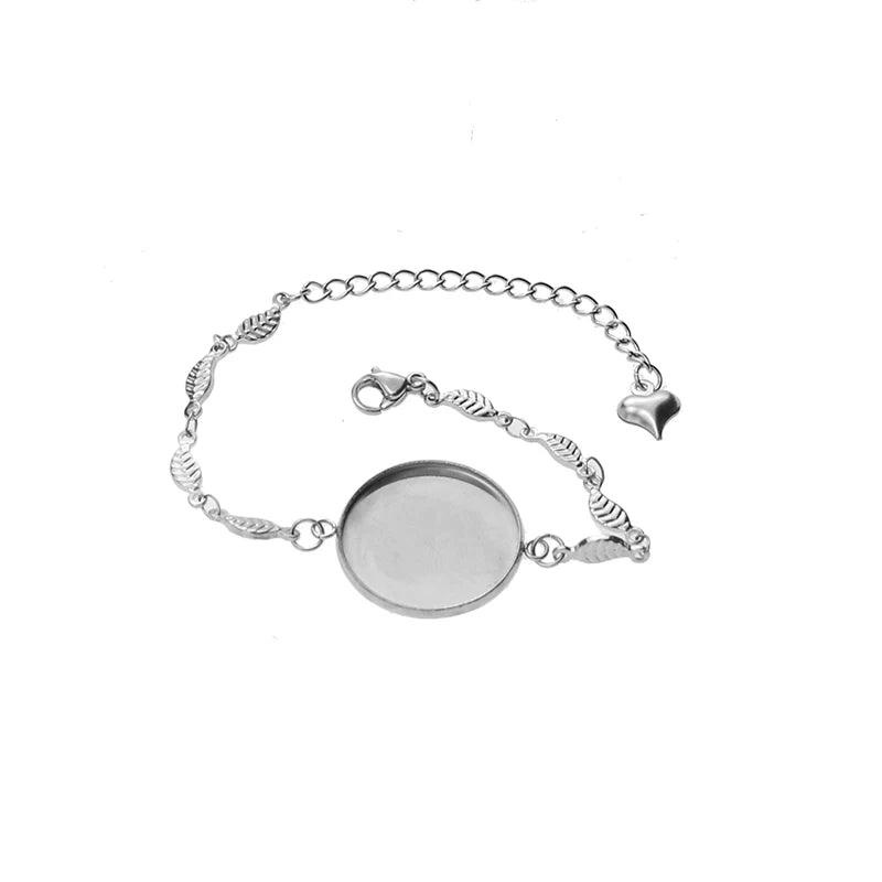 5pcs Stainless Steel Bracelet Blank Base Round Cabochon Cameo Bezel  for Bangles DIY Jewelry Making Supplies