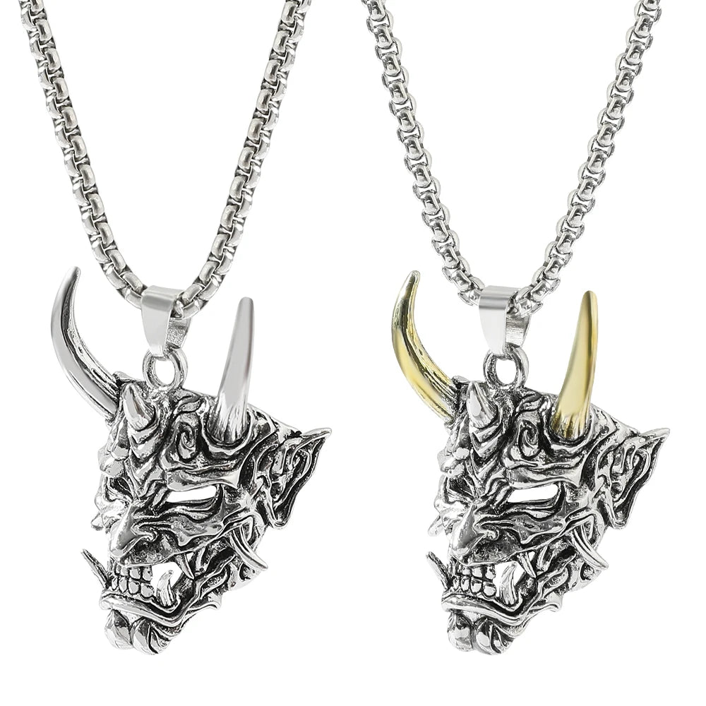 Golden Horn Prajna necklace male ghost mask pendant hip hop handsome pendant