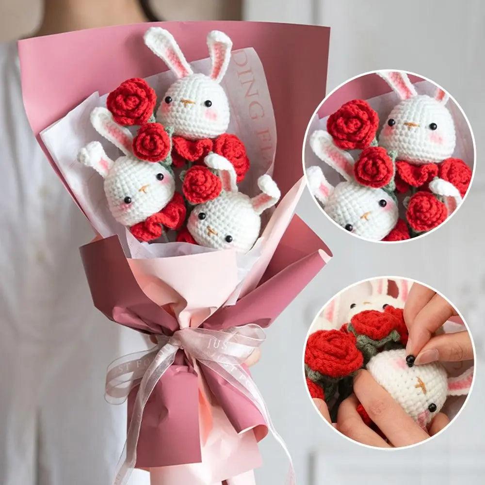 Crochet Knitting Animal Or Flower Bouquets Kit  With Cotton Yarn Thread Instructions DIY Knit Tool Set DIY Craft Knit Tool Set