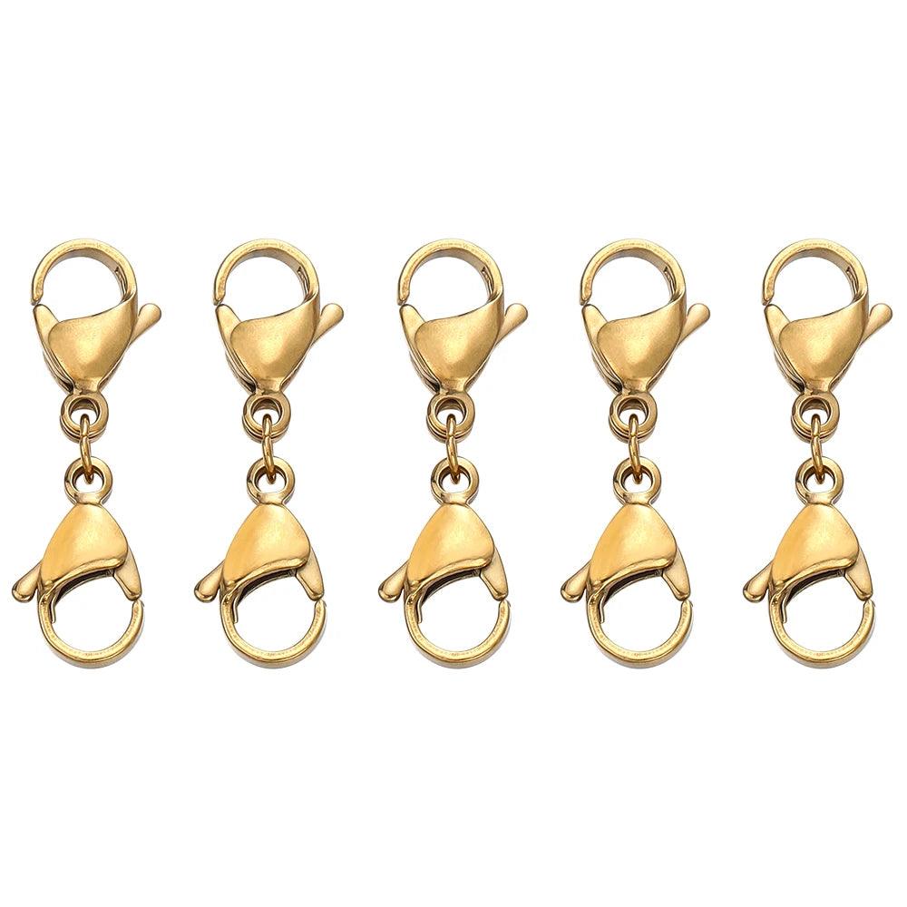 5/10Sets Stainless Steel Double Lobster Clasp Extender Claw Connector for DIY Bracelet Necklace Chains Jewelry Making Supplies