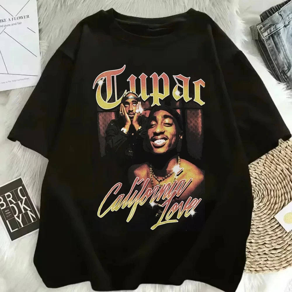Oversized Tupac Hip Hop T-Shirt for Men and Women Streetwear Short Sleeve Fashion Top