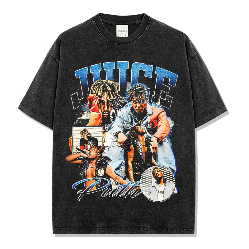 American Hip Hop Juice WRLD Printed Short Sleeve T Shirt Casual Unisex Loose Fit Streetwear