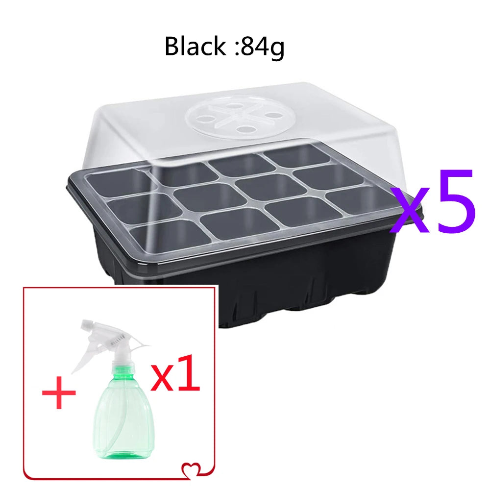 5 Sets Plastic Seedling Tray 12 Holes Seed Grow Planter Box Greenhouse Seeding Garden Seed Pot Tray plant Nursery Pot With Lids