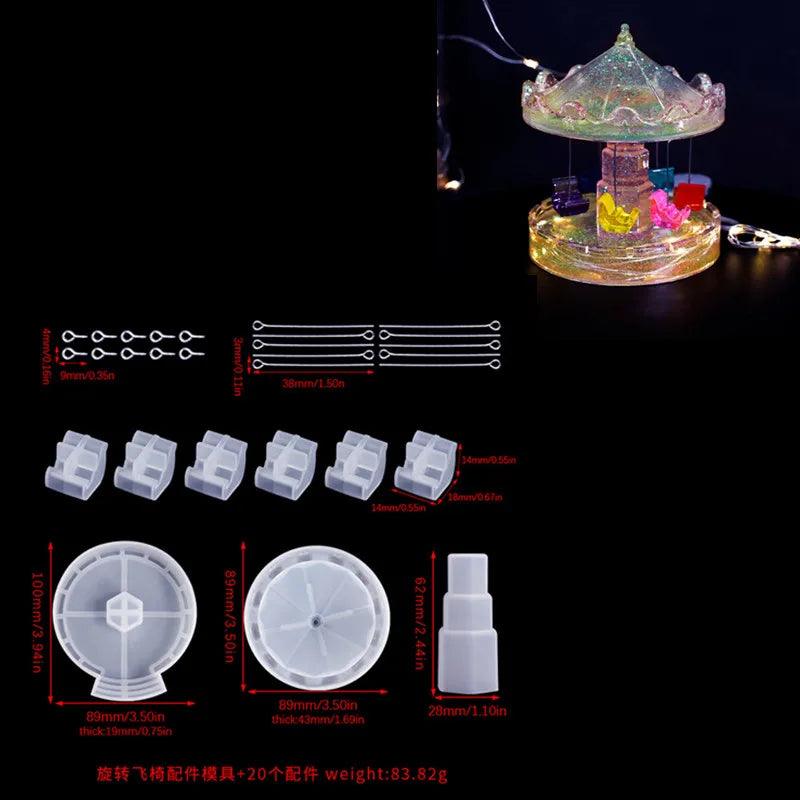 DIY Crystal Epoxy Resin Mold Carousel Swing Table Ornament Jewelry Pendant Mirror Silicone Mould