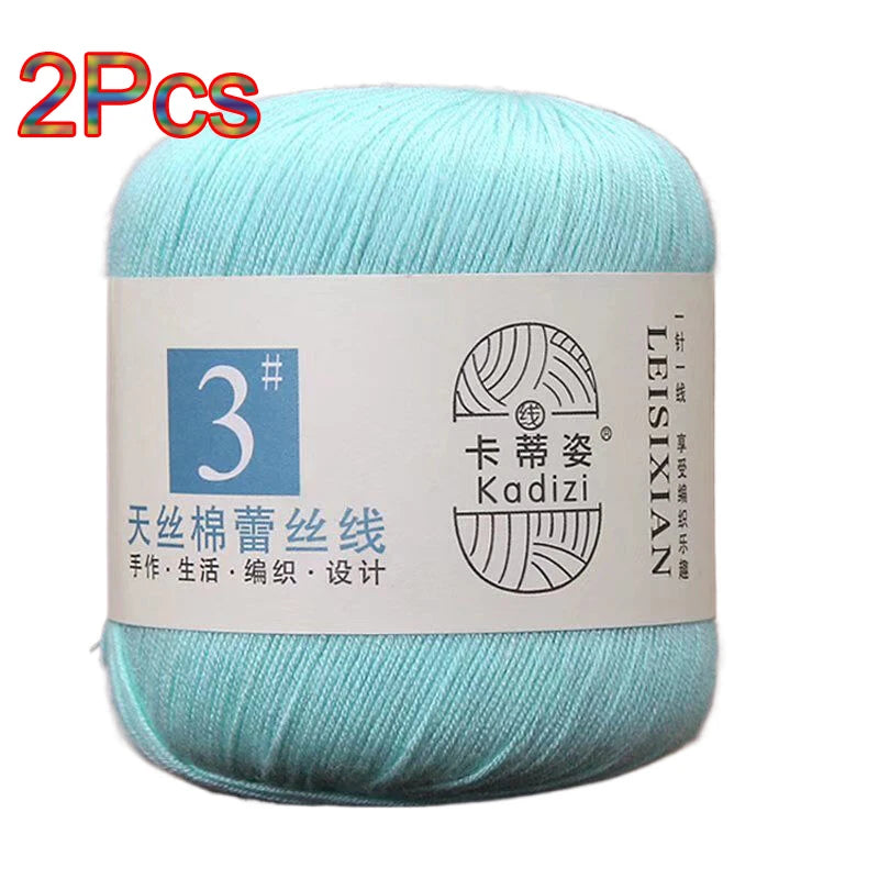 100% Mercerized Cotton Lace Yarn Threads for Crochet and Knitting - 2Pcs Embroidery Craft Set