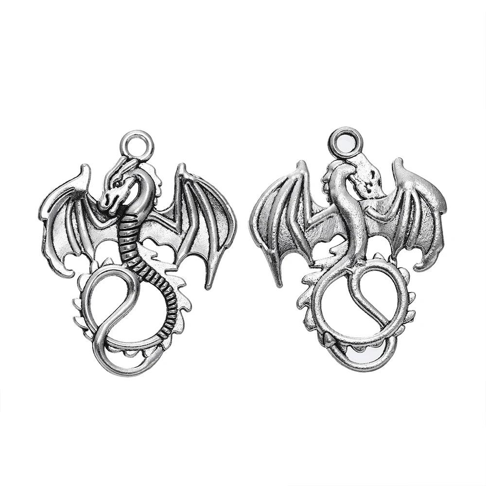 5pcs/lot Retro Style Alloy Dragon Pendants Punk Bracelet Metal Charms For DIY Necklace Crafts Jewelry Making Accessories