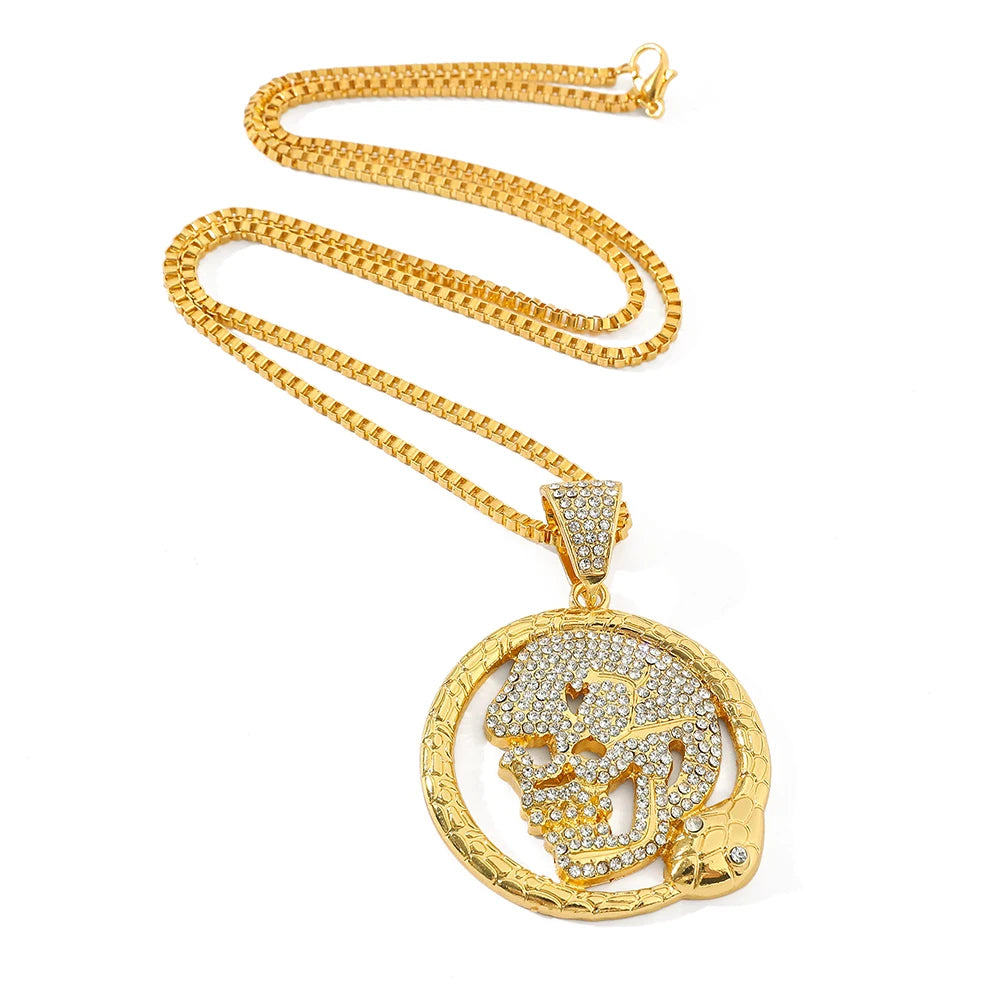Hip Hop Iced Out Sea Anchor Pirate Skull Pendant Necklace For Women Men Long Chain Creative Party Jewelry Accessories Gift