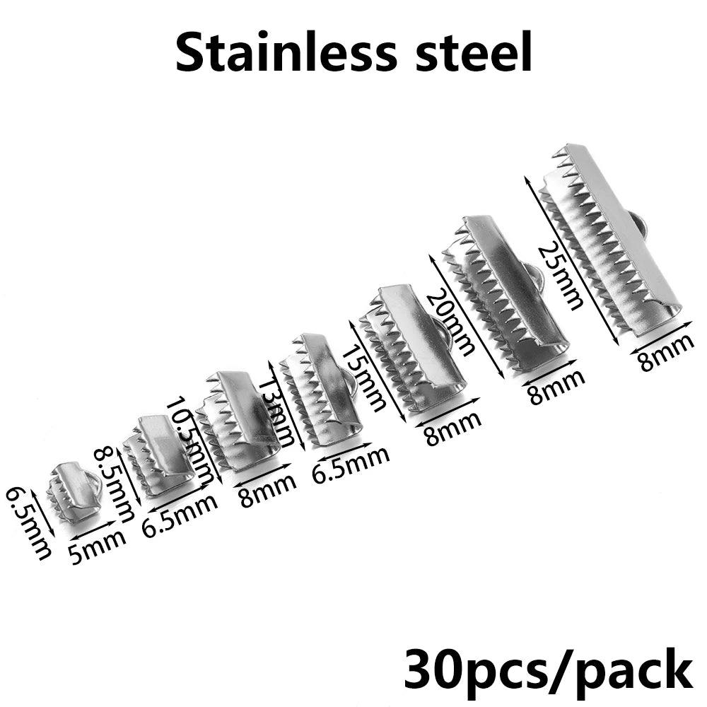 20-30Pcs 6.5-25mm Stainless Steel Crimp End Beads Buckle Tips Clasp Cord Flat Cover Clasps Connectors For DIY Jewelry Making