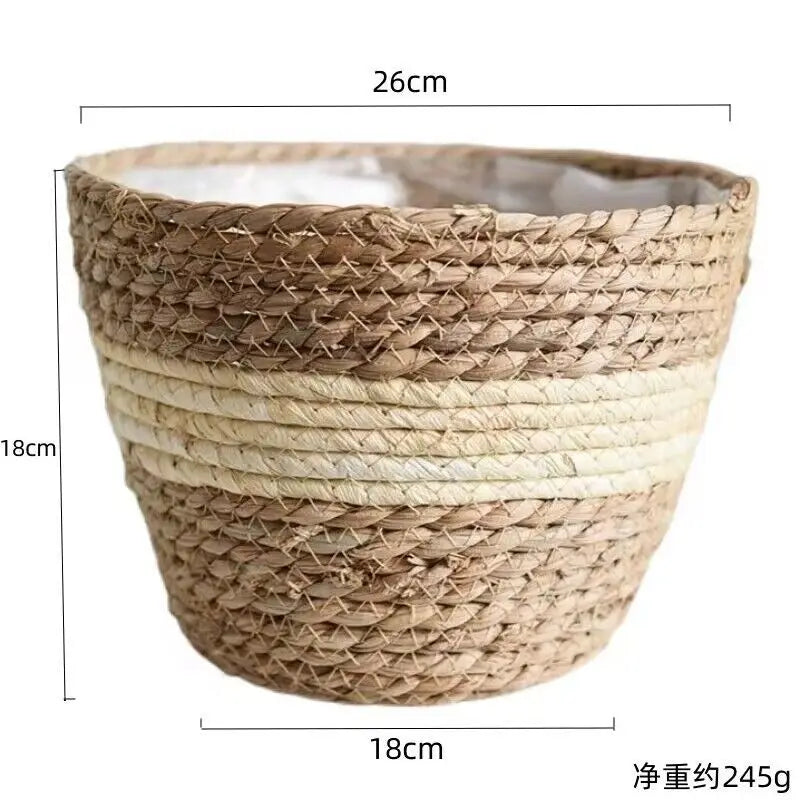 Straw Weaving Flower Plant Pot Wicker Basket Rattan Flowerpot Storage Baskets Garden Flowerpot Grass Woven Planter Basket