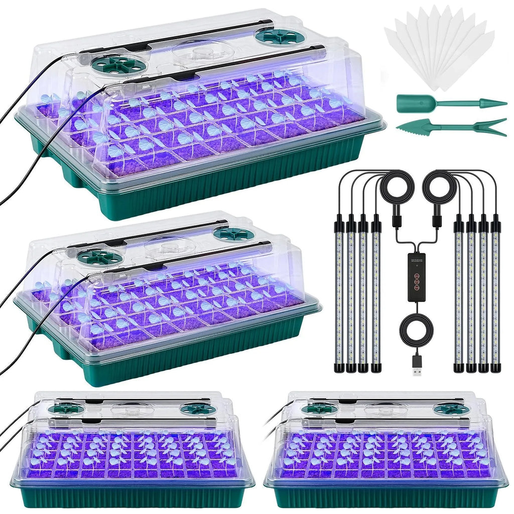 Seed Starter Tray with Grow Light, 160 Cells Smart Timer Seed Starter Kit ,Adjustable Vents, Drainage Holes.