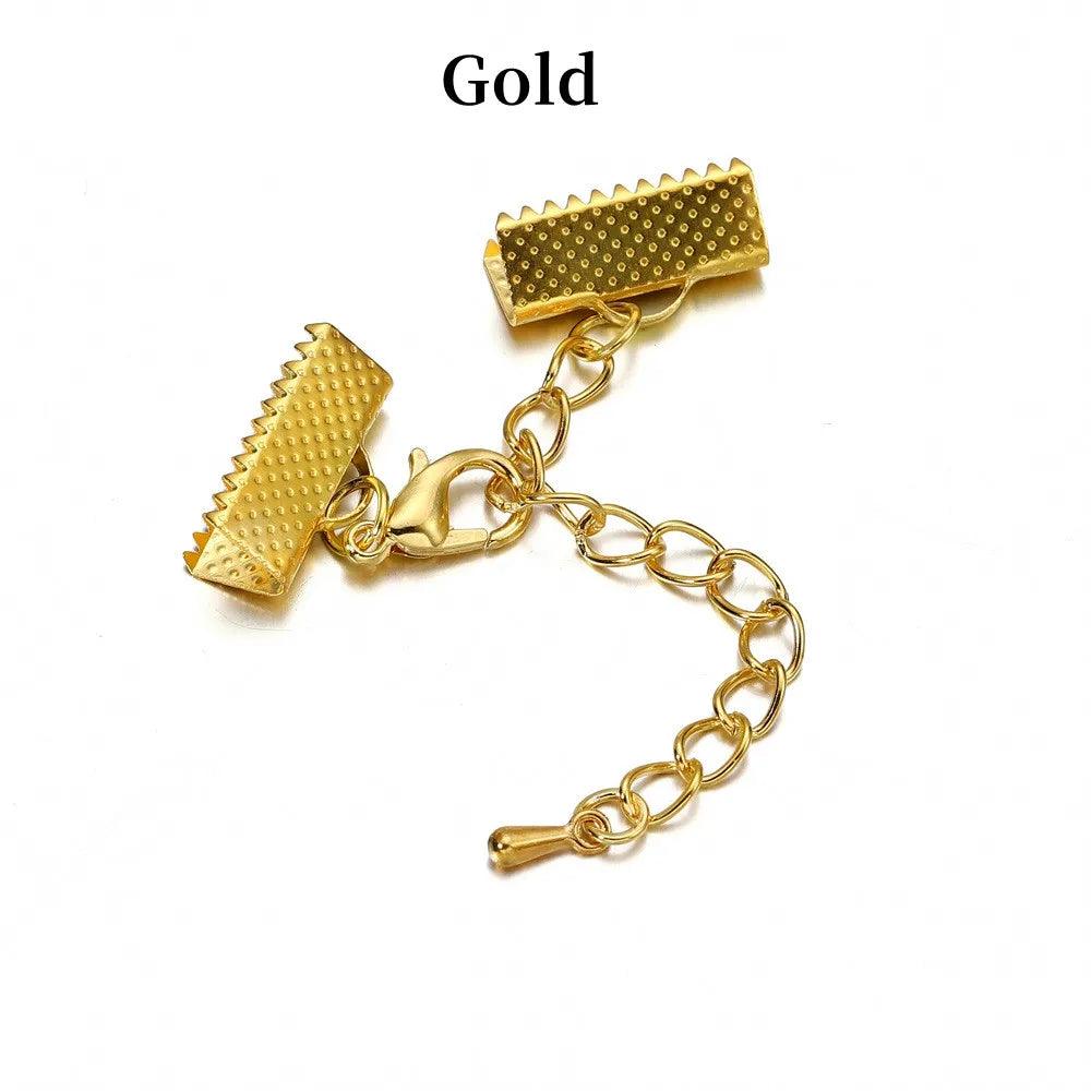 10pcs/lot Ribbon Leather Cord End Fastener Clasps With Chains Lobster Clasps Connectors For Bracelet Diy Jewelry Making Findings