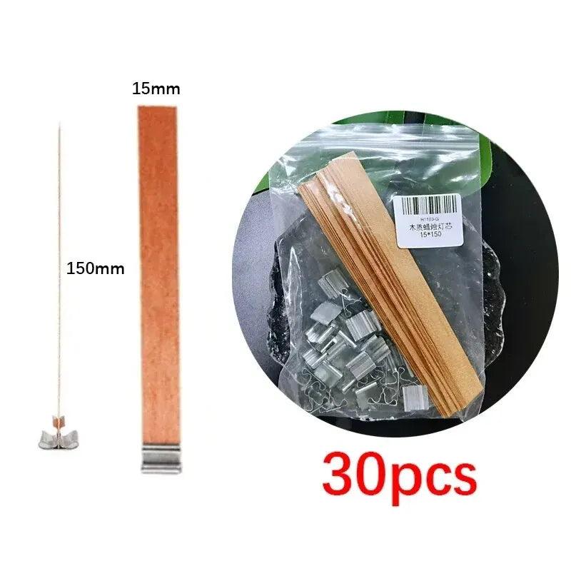 30pcs High Quality Wooden Candle Wick With Clip Base Craft Wicker Paraffin Beeswax Burning Smokeless Wick Candle Making Supplies