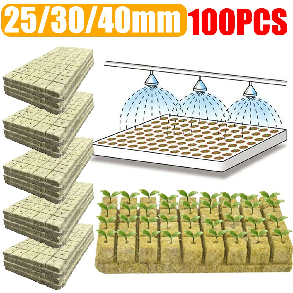 100pcs Soilless Planting Sponge Grow Garden Starter Cubes Rock Wool Plug Soilless Culture Substrate Seedling Soil Block