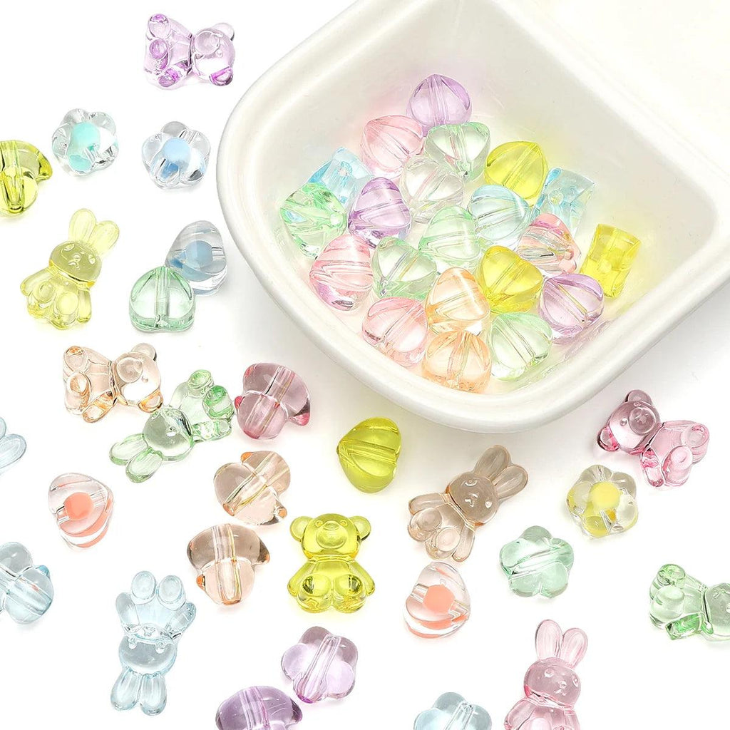 20Pcs Random Mixed Color Acrylic Transparent Smooth Bead Heart Flower Unique Scattered Bead Handmade DIY Production Bracelet Han