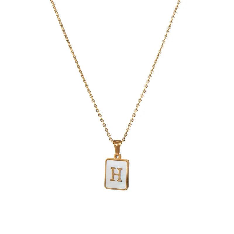 E.B.belle Minimalist Mother of Pearl Shell Stainless Steel Tarnish Free Initial Necklace Gold Plated Letter Necklace for Women