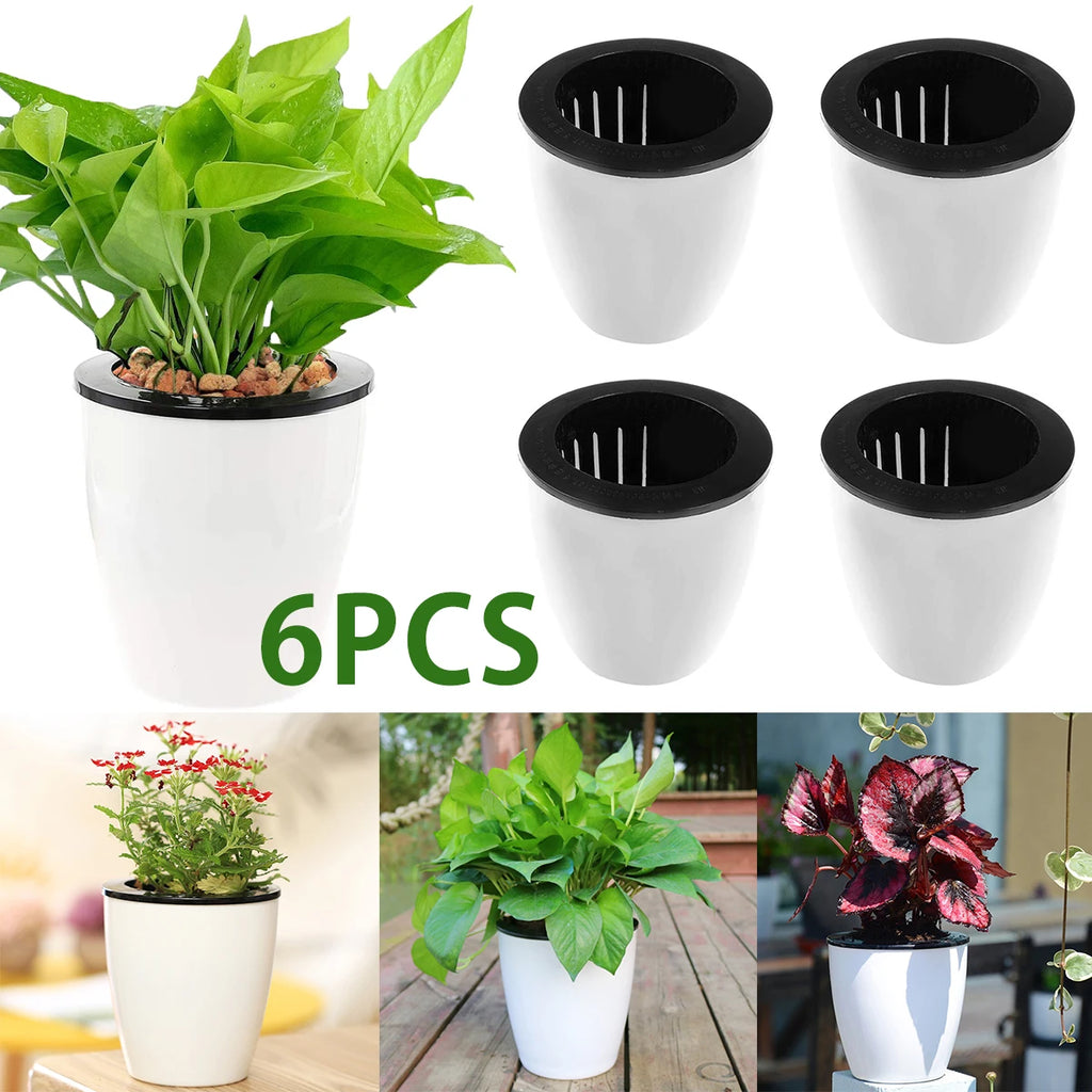 6Pcs Self Watering Pots With Cotton Rope for Indoor Plants 4.7 Inch Self Watering Flower Pot Decorative Garden PP Planter