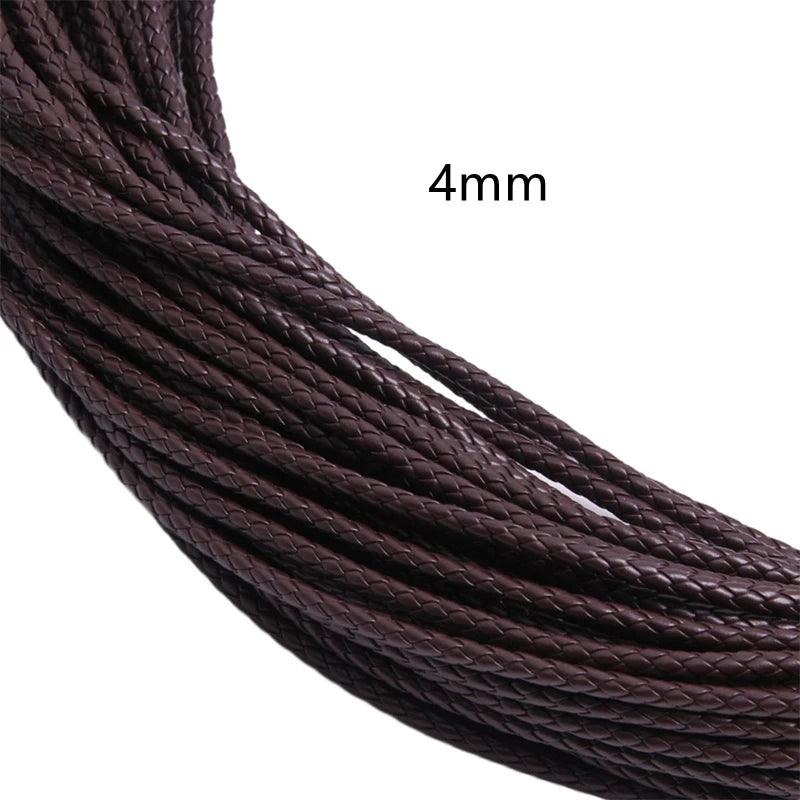 5m Black Braided Leather Cord Genuine Strap Folded Bolo Tie Rope Lace for DIY Necklaces Bracelets Pendents Jewelry Crafts Making
