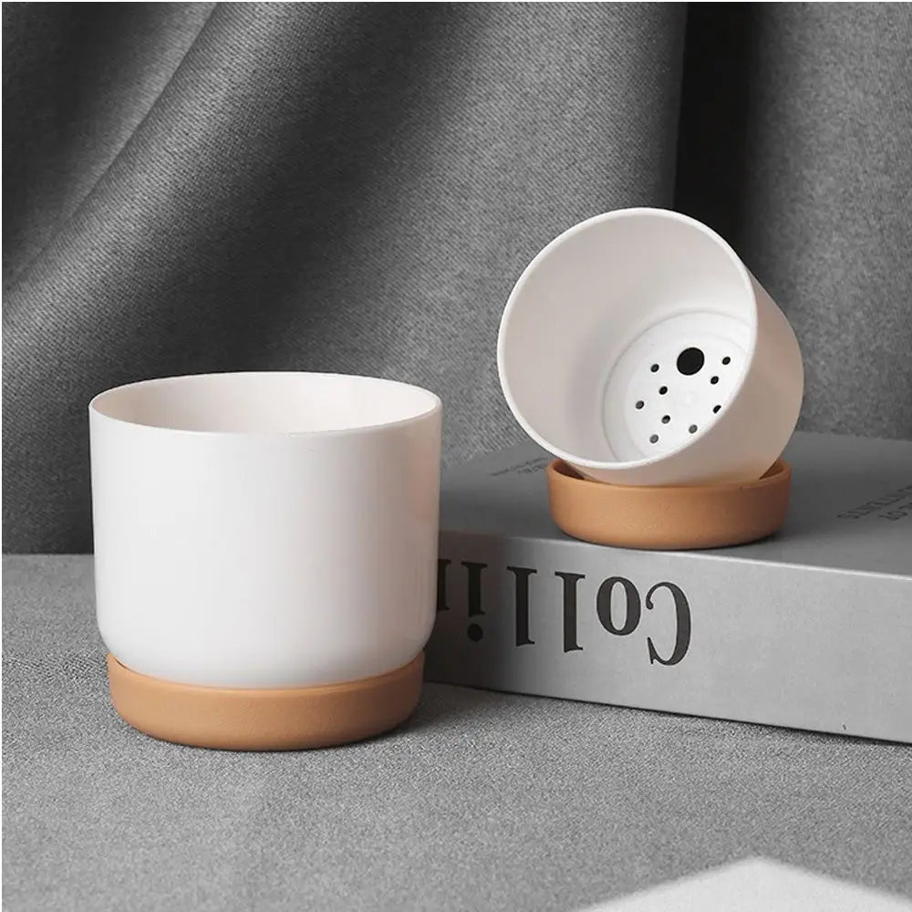 2024 Automatic Water Absorption Storage Plastic Flowerpot Round Double-layer Succulent Planter Pot Small Green Plant Flowerpot