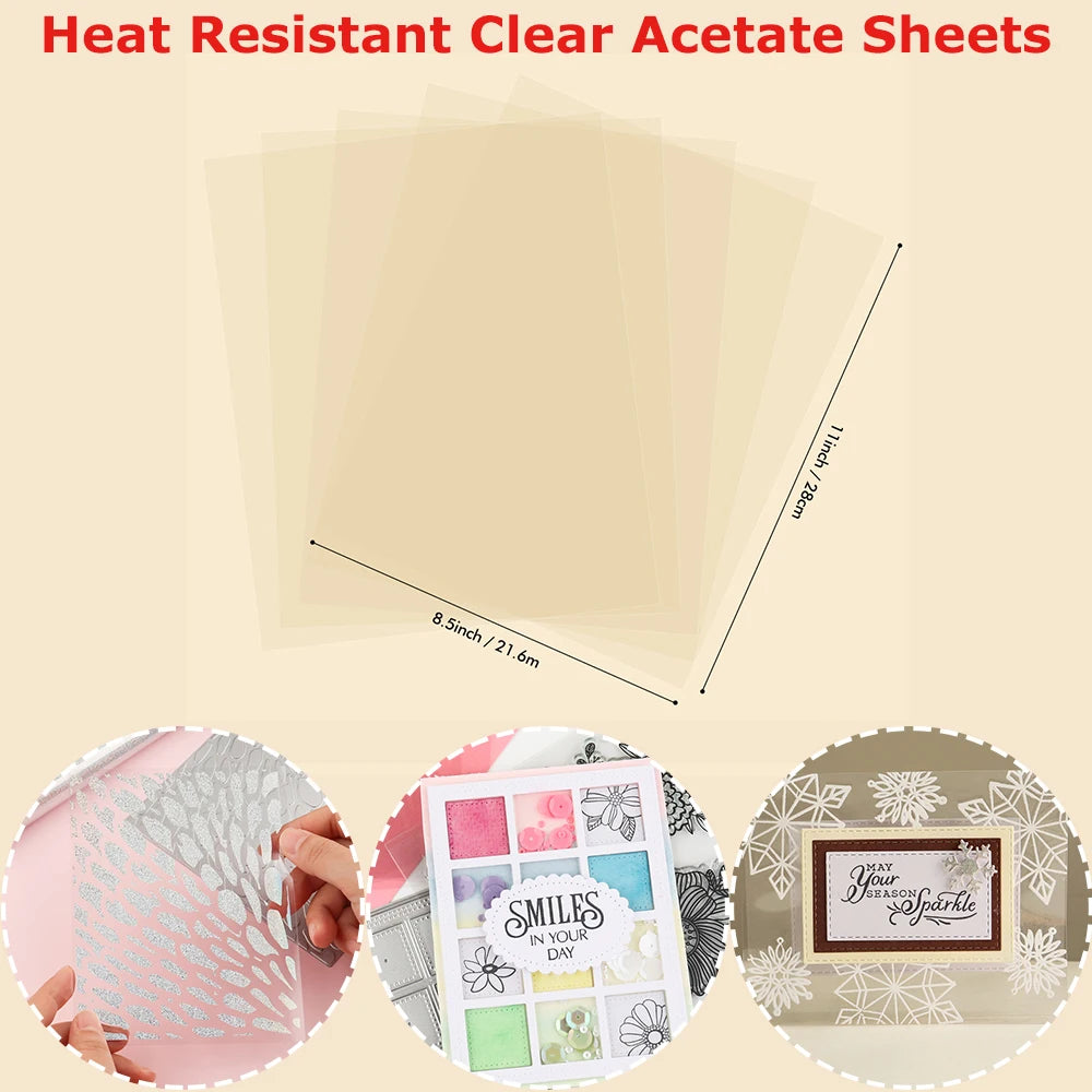 5pcs/lot Heat Resistant Clear Acetate Sheets for Shaker Cards Hot Foilling Heat Embossing Plastic Window Sheets 21.6*28cm