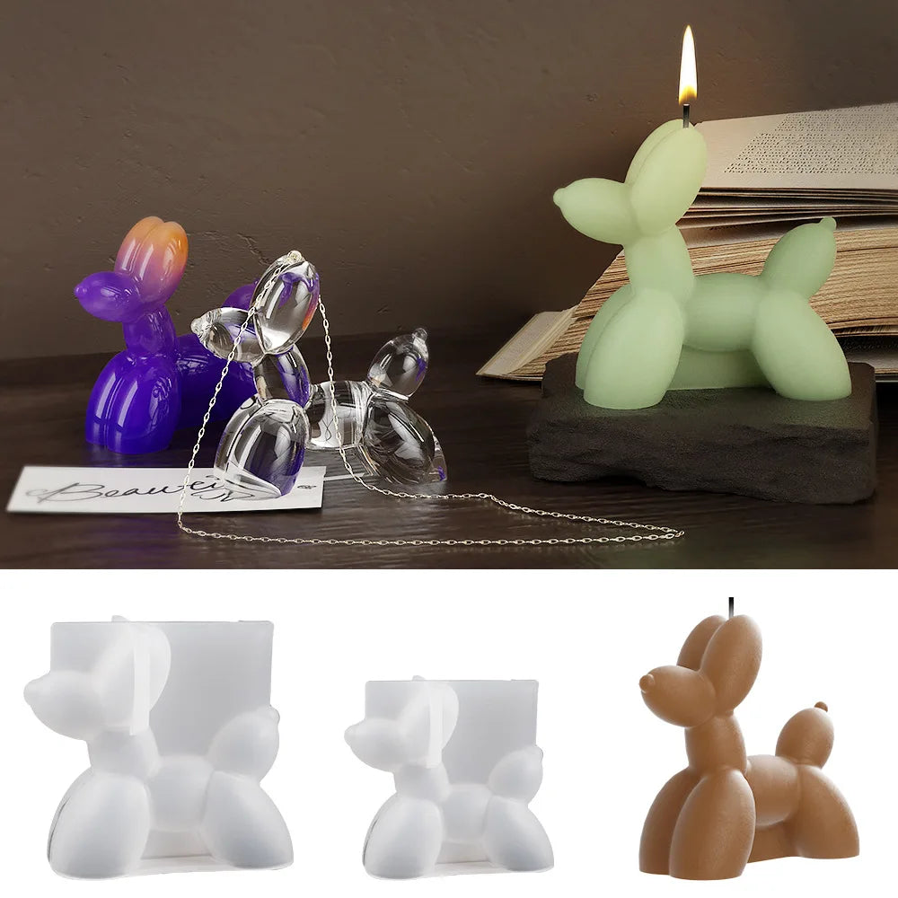 3D Balloon Puppy Silicone Mold DIY Aromatherapy Gypsum Candle Trojan Dog Handmade Resin Making Mould Craft Gift Keychains Decor