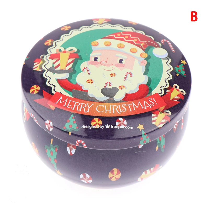 Christmas Tinplate Round Candy Tin Can Metal Candle Jars With Lid Candle Container Empty Box Cookie Candy Tea Storage Gift Case