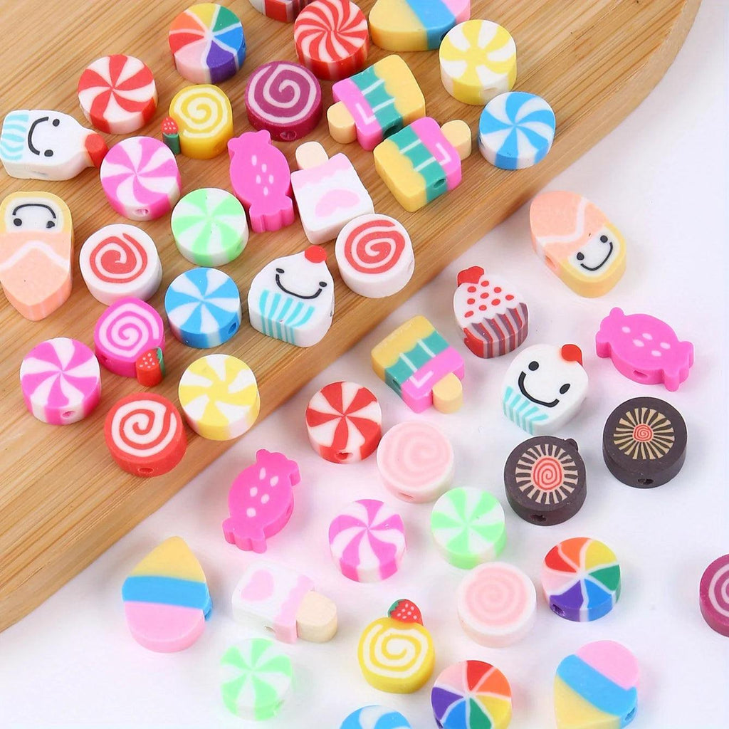 1 Pack 100Pcs Random Polymer Clay Stars & Fruit & Flowers & Heart & Beaded for Women DIY Bracelet Necklace Jewelry Making