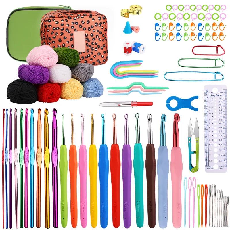 KRABALL Knitting Kit Cotton Yarn Ball DIY Woven Thread Crochet Hooks Stitch Markers for Weaving Knitting Gloves Socks