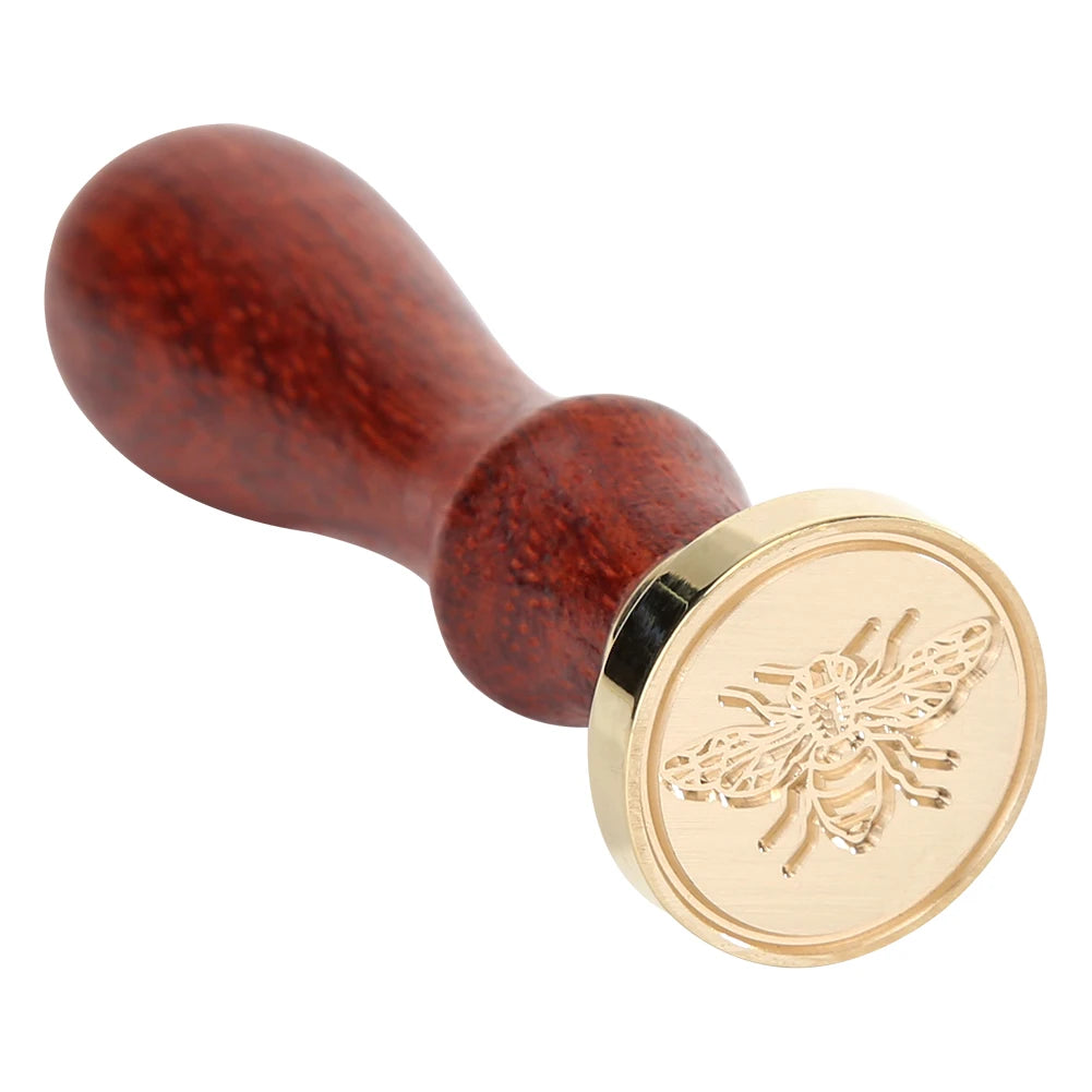 Retro Bee Pattern Wax Seal Stamp Rosewood Handle Detachable Wedding Invitation Decoration Letter Envelope Craft Tool