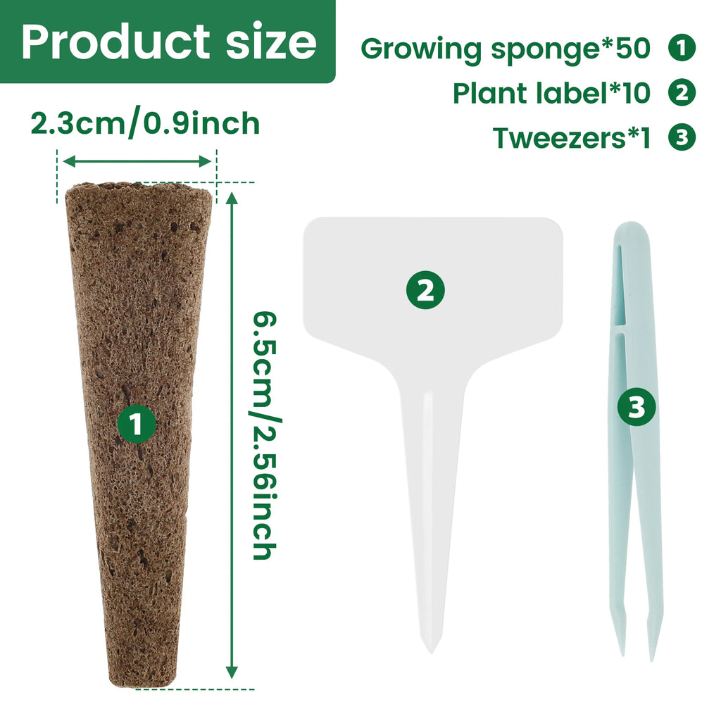 50/100Pcs Seed Grow Sponges Hydroponics Seed Starter Pods Kit with Plant Labels Gardening Pod Garden Planting Accessories