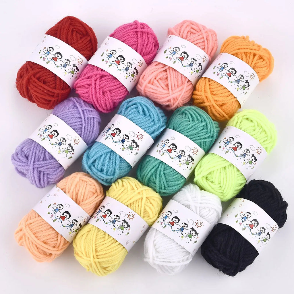 12 Color Kids DIY Knitting Crochet Yarn Wool Set for Crafting Sewing and Doll Making