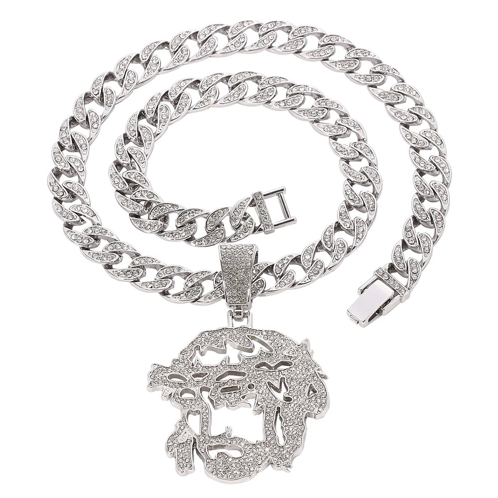 Jesus Christ Piece Head Face Pendant For Men Iced Out Shining Crystal Charm Necklace With Chain Hip Hop Jewelry