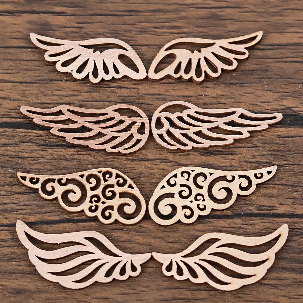 40Pcs/bag 4 Styles DIY Angel Wings Wooden Chips Decorative Embellishments Crafts Scrapbook Hand-made Graffiti Button Accessories