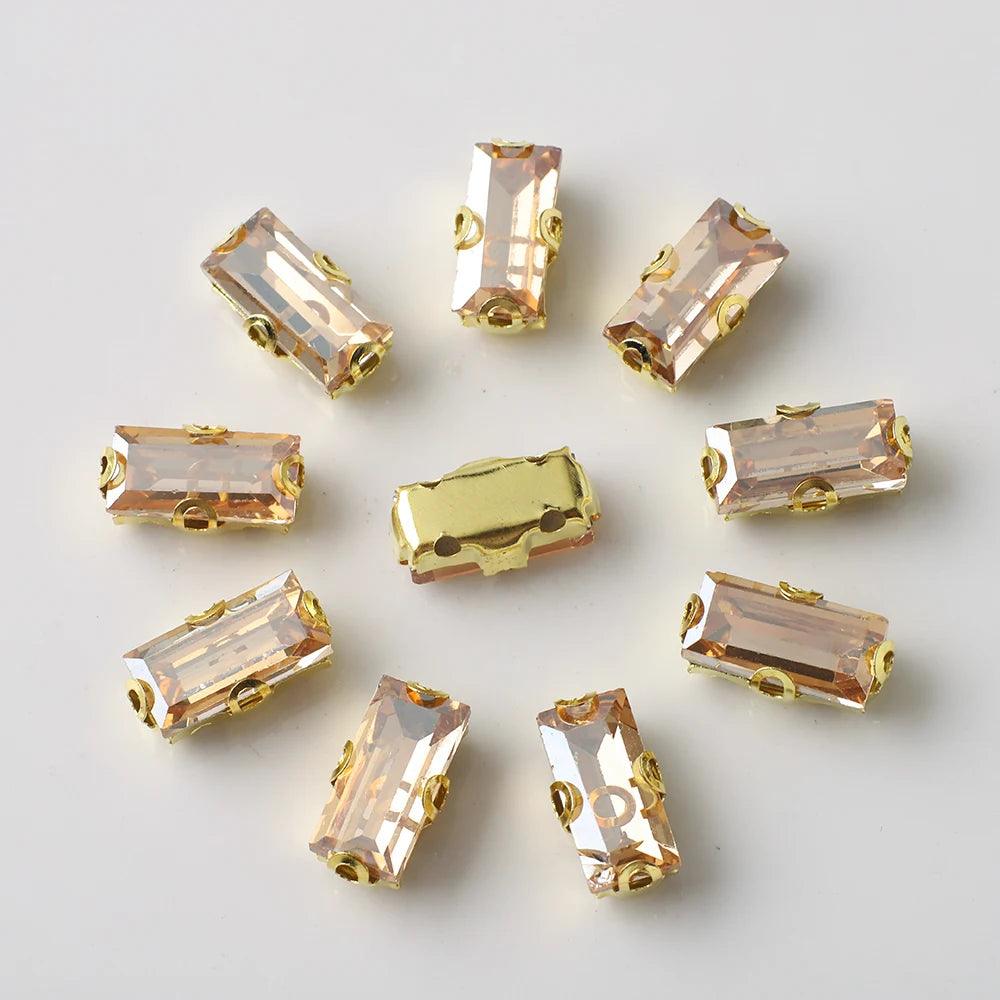 20Pcs Rectangular Gold Edged Glass Rhinestones With Claw Seams On Crystal Stones For Customized Clothing Decoration Diamond Seam