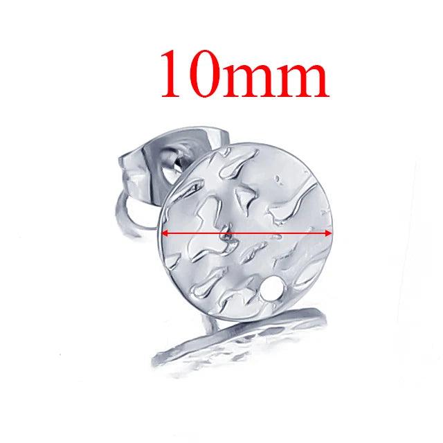10pcs Stainless Steel Round Embossing Earrings Posts for DIY Drop Earring Jewelry Making Dangle Accessories Wholesale Supplies
